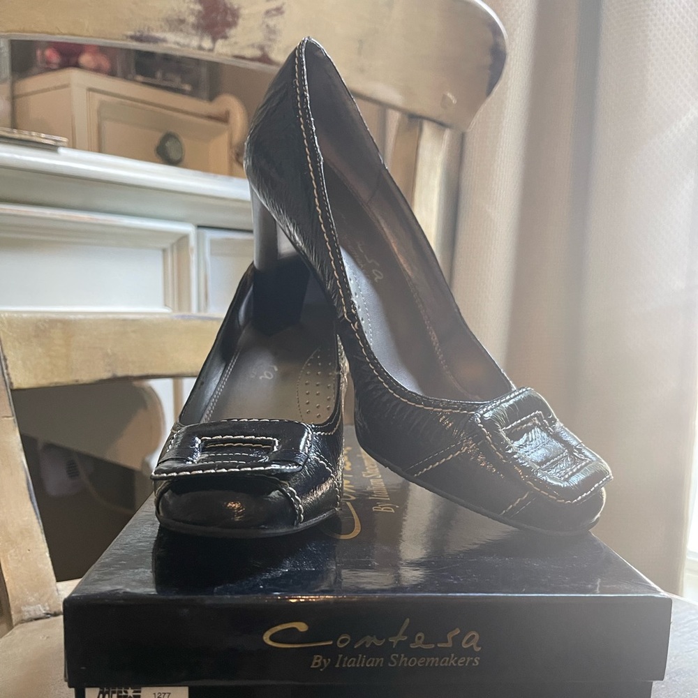 Black leather heels